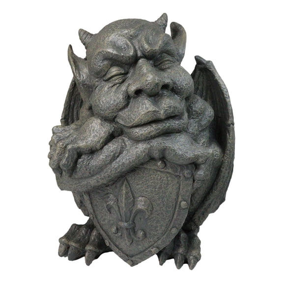 Gothic Stoic Warrior Notre Dame Gargoyle Shield Bearer Chimera Figurine 12"H