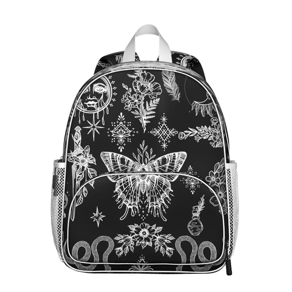 Gothic Student Backpack – Celestial Moon And Star Steampunk Print With Cosmic Sunburst Lunar Eclipse Astral Aesthetic Pattern