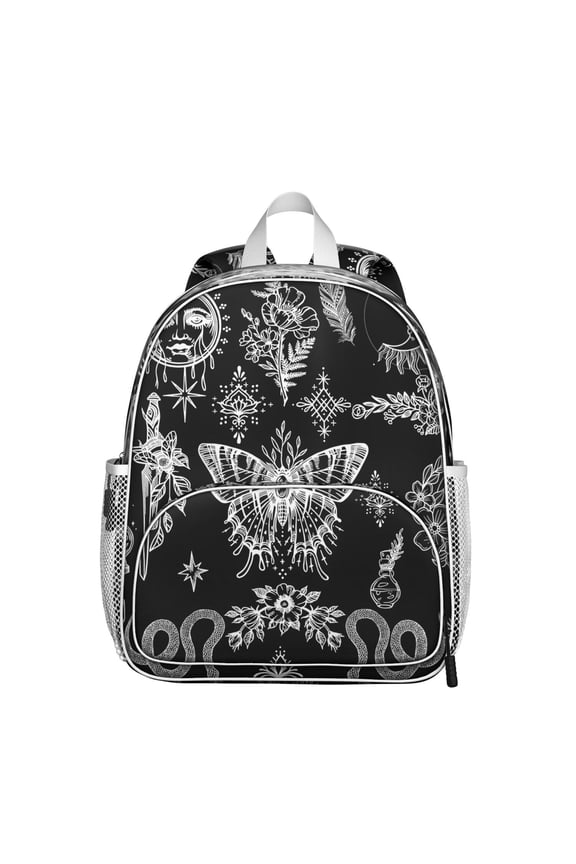 Gothic Student Backpack – Celestial Moon And Star Steampunk Print With Cosmic Sunburst Lunar Eclipse Astral Aesthetic Pattern
