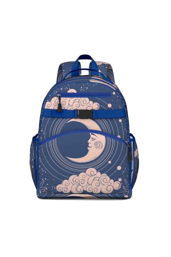 Gothic Students Backpack with Celestial Moon and Sun Astrology Print, Mystical Starry Night and Cosmic Dark Design, Lightweight and Durable for Students and Students