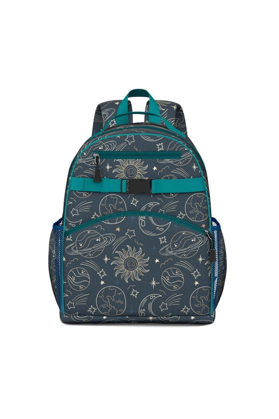 Gothic Students Backpack with Celestial Moon and Sun Astrology Print, Mystical Starry Night and Cosmic Dark Design, Lightweight and Durable for Students and Students
