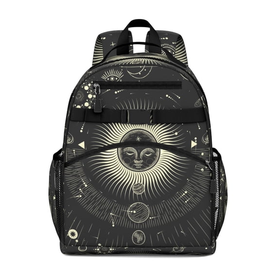Gothic Students Backpack with Cosmic Eclipse, Astral Constellation and Lunar Print, Mystical Dark Sky Design, Lightweight and Spacious for Travel and School