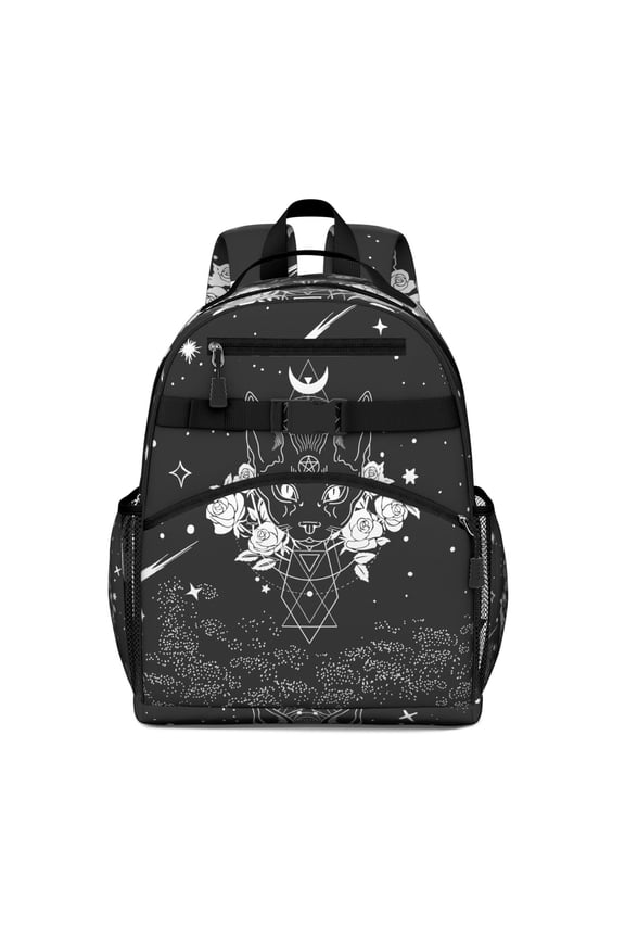 Gothic Students Backpack with Cosmic Starry Night and Celestial Eclipse Design, Artistic Lunar Print, Adjustable Straps and Padded Shoulders for Toddlers and Students