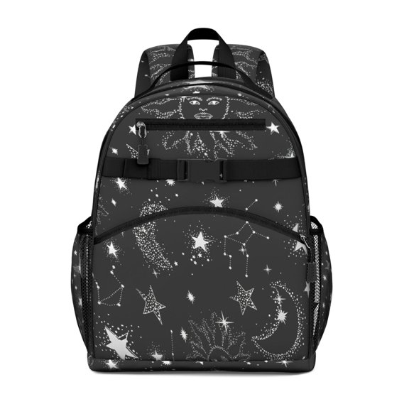 Gothic Students Backpack with Cosmic Starry Night and Celestial Eclipse Design, Artistic Lunar Print, Adjustable Straps and Padded Shoulders for Toddlers and Students