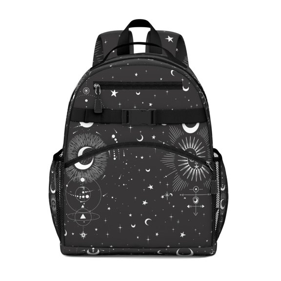 Gothic Students Backpack with Cosmic Starry Night and Celestial Eclipse Design, Artistic Lunar Print, Adjustable Straps and Padded Shoulders for s and Students
