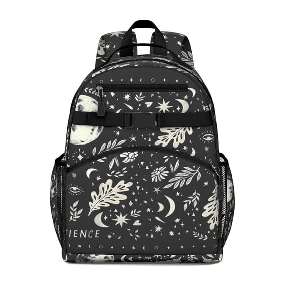 Gothic Students Backpack with Lunar Eclipse, Starry Night and Dark Celestial Print, Mystical Astral Art Pattern, Comfortable and Durable for Everyday Use