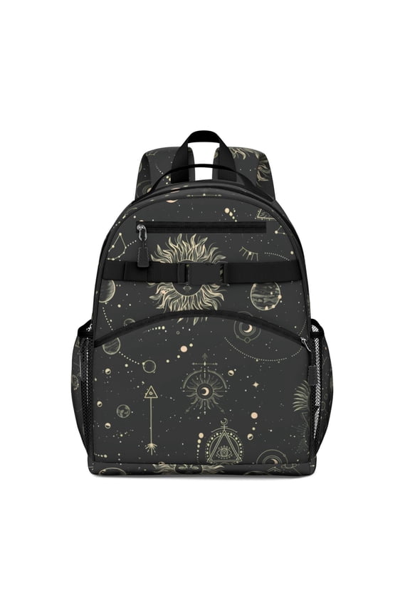 Gothic Students Backpack with Moon and Starry Celestial Print, Steampunk Dark Astral Design for Students and Students, Lightweight and Durable School Backpack for Everyday Use