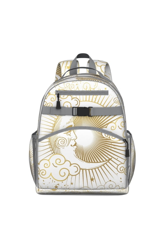 Gothic Students Backpack with Witchy Astrology Sun and Moon Print, Celestial Spiritual Star Design, Comfortable and Spacious for s and