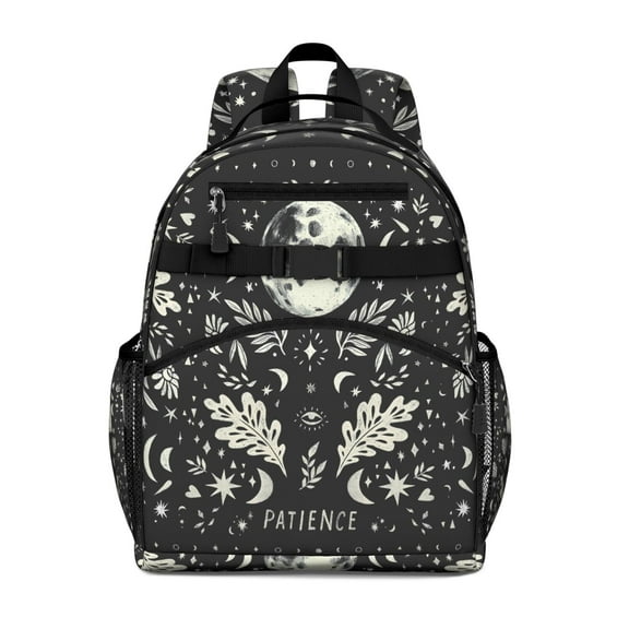 Gothic Students Backpack with Mystical Night Sky and Cosmic Solar Eclipse Print, Astral Lunar Design, Durable, Lightweight and Spacious for School