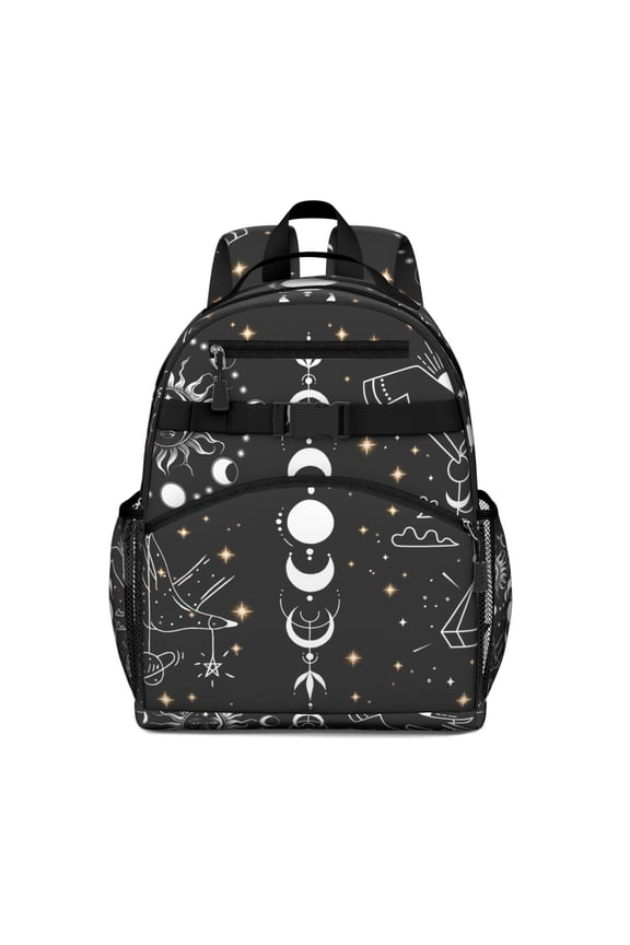 Gothic Students Backpack with Mystical Night Sky and Cosmic Solar Eclipse Print, Astral Lunar Design, Durable, Lightweight and Spacious for School