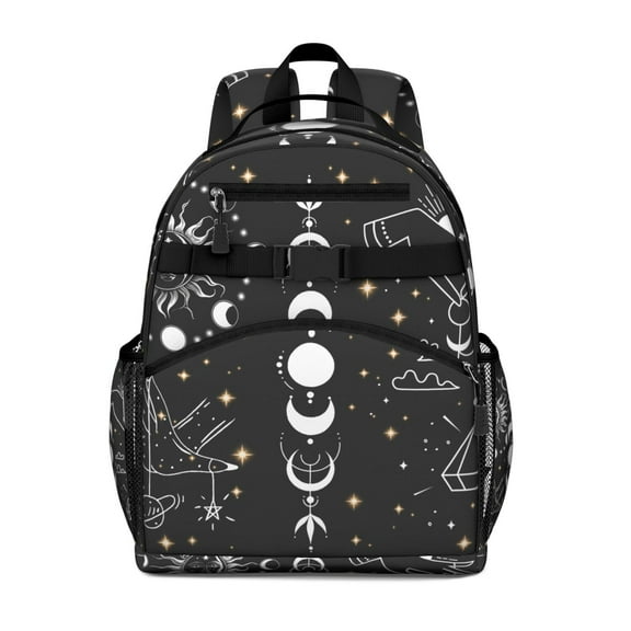 Gothic Students Backpack with Mystical Night Sky and Cosmic Solar Eclipse Print, Astral Lunar Design, Durable, Lightweight and Spacious for School