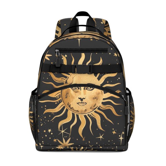 Gothic Students Backpack with Mystical Night Sky and Cosmic Solar Eclipse Print, Astral Lunar Design, Durable, Lightweight and Spacious for School