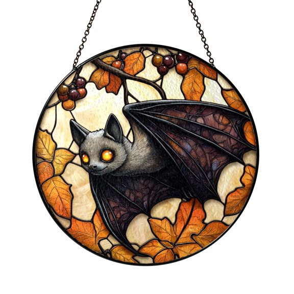 Gothic Style Black Bat Stained Glass Suncatcher, Decorative Window Hanging Ornament for Dramatic Home Accent