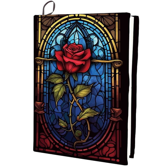 Gothic Style Book Cover Coloured Glass Rose Durable Study Accessory Stretchable Elastic Notebook Polyester Sleeve Protector Reusable