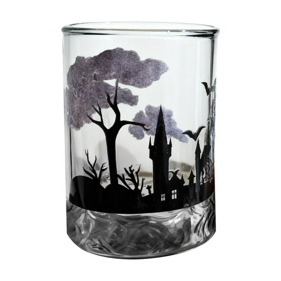 Gothic Style Decorative Glass Bottle with Red Black Castle Design, Vintage Halloween Potion Jar, Unique Home Bar Decor