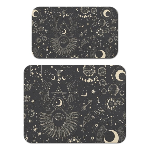 Gothic Style Dish Drying Mat, Absorbent Coffee Bar Mat with Dark Steampunk & Lunar Eclipse Patterns, Leak-Proof Non-Slip Kitchen Counter Mat