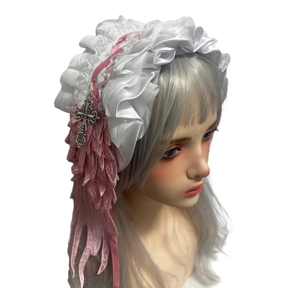 Gothic Style Hair Ornament With Delicate Lace Embroidery And Edgy Crosses Pendant Gothic Lace Hair Band For Costume Wear