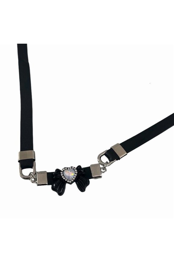 Gothic Style Heart Bowknot Pendant Necklace Edgy Neck Chains Jewelry Accessory