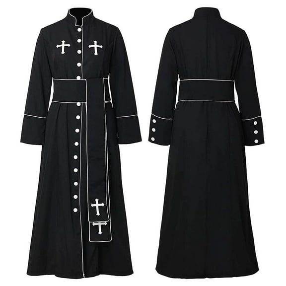 Gothic Style Priest For Adults Minister Robe Halloween Party Outfit With Stand Collar And Cassock