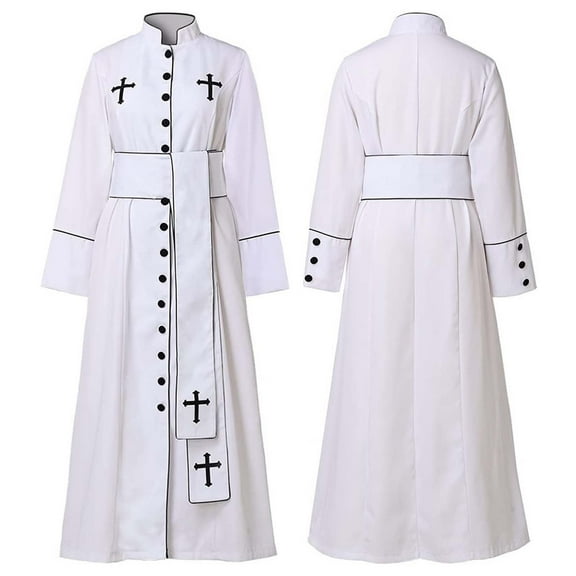 Gothic Style Priest For Adults Minister Robe Halloween Party Outfit With Stand Collar And Cassock