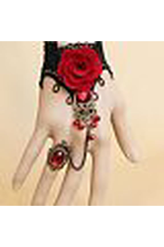Gothic Style Retro Alloy Lace Flower Link Rings Bracelets for Women Red