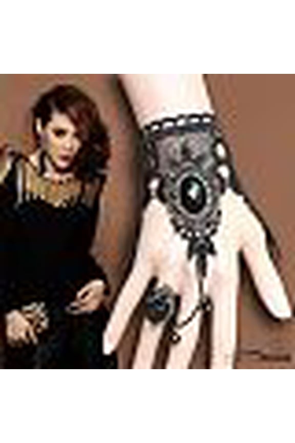 Gothic Style Retro Alloy Lace Flower for Women Black No Sise Link Rings Bracelets