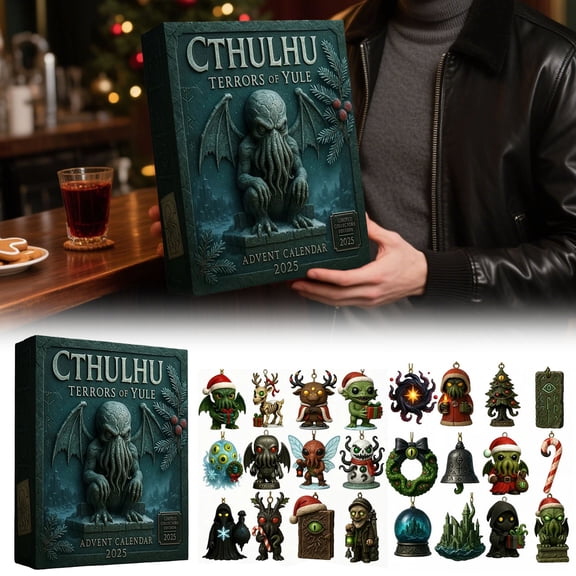 Gothic Style Yule Tide Countdown Calendar with 24 Unique Holiday Advent Ornaments for Enthusiasts and Collectors Featuring Exclusive Creature Designs Dark Fantasy Themed Decor