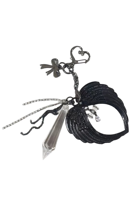 Gothic Styles Black Angel Wing Keychain With Crystal And Bowknot Decoration Accessory For Bags Or Keys