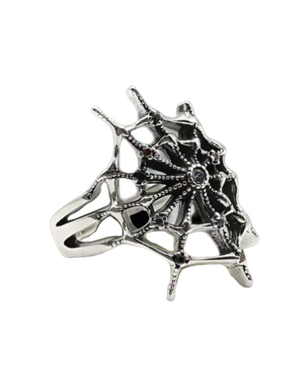 Gothic Styles Bloody Spiders Web Rings With Black Amethyst Stone Adjustable Vintage Jewelry For Women And Men