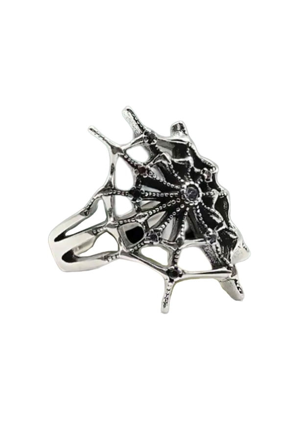 Gothic Styles Bloody Spiders Web Rings With Black Amethyst Stone Adjustable Vintage Jewelry For Women And Men
