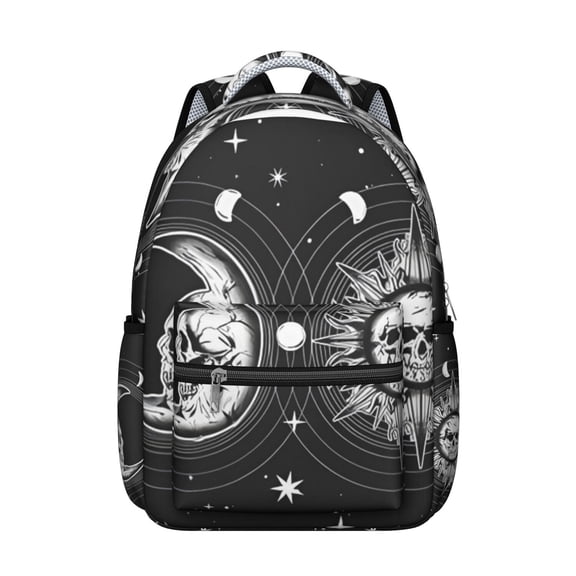 Gothic Sun and Moon Student Backpack Waterproof Scratch-Resistant School Bag with Cosmic Eclipse Print, Breathable Foam Padding, Adjustable Straps, Large Capacity for Outdoor Use