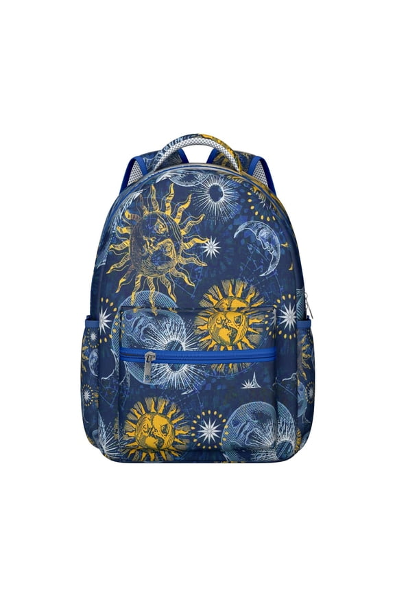Gothic Sun and Moon Student Backpack Waterproof Scratch-Resistant School Bag with Cosmic Eclipse Print, Breathable Foam Padding, Adjustable Straps, Large Capacity for Outdoor Use