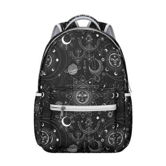 Gothic Sun and Moon Student Backpack Waterproof Scratch-Resistant School Bag with Cosmic Eclipse Print, Breathable Foam Padding, Adjustable Straps, Large Capacity for Outdoor Use