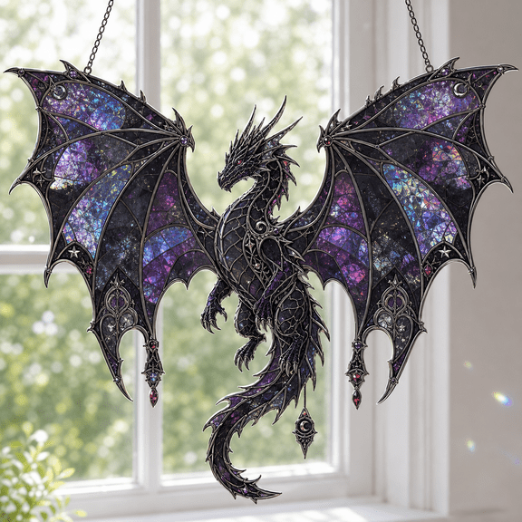 Gothic Suncatcher Dragon Acrylic Window Hanging, Hologram Fantasy Gift Decor