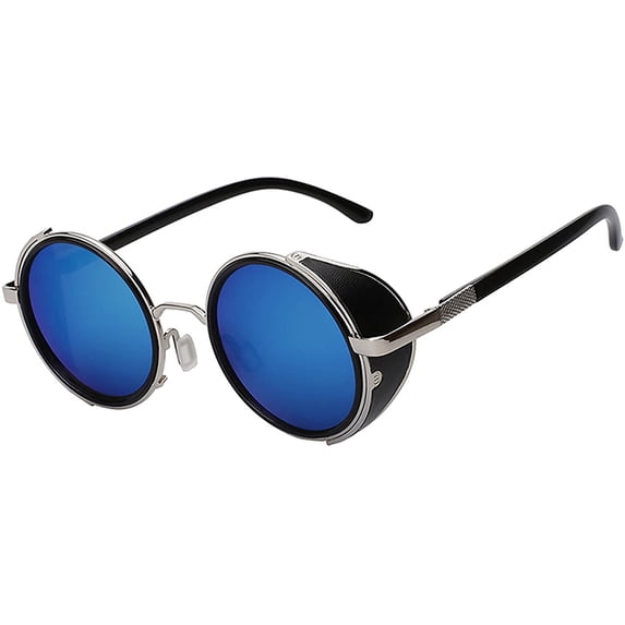 Gothic Sunglasses - Black Silver Frame / Blue Mirror Lens