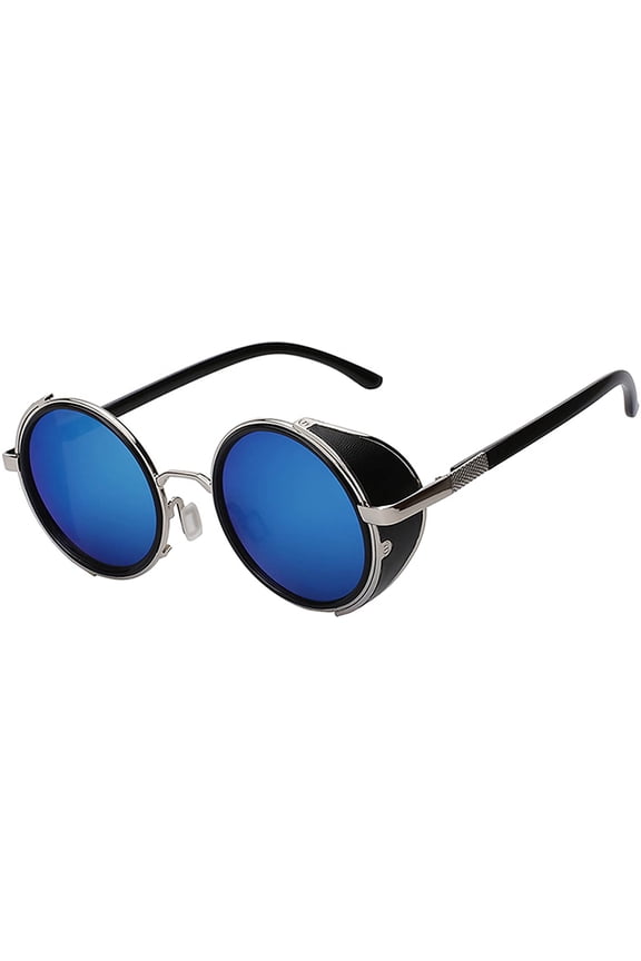 Gothic Sunglasses - Black Silver Frame / Blue Mirror Lens