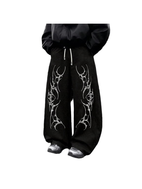 Gothic Sweatpants Men, Spider Web Print Goth Y2K Baggy Sweatpants, Halloween Casual Streetwear Joggers