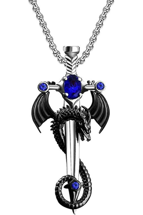 Gothic Sword Dragon Necklace Vintage Dragon Wrapped Sword Cross Pendant Necklace Punk Zircon Dragon Pendant Necklace Halloween Dark Gothic Jewelry for Men Women