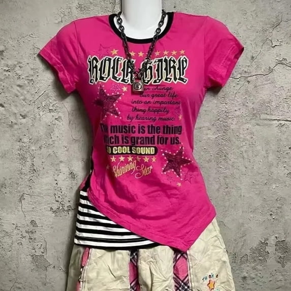 Gothic T-shirts Women Vintage Punk Y2k Crop Tops Punk Skull Black Hot Girl Tshirt Short Sleeve Fashion Street Tees Sxey Vintage