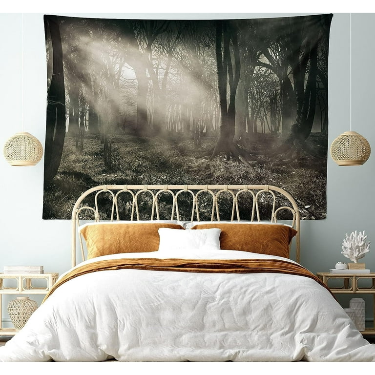 Gothic Tapestry, Photo of Dark Forest Scenery Sunbeams and
