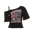 thumbnail image 1 of Gothic Tee Y2k Letter Print Off Shoulder Punk T-shirts Women Harajuku Summer Streetwear Grunge T Shirt Aesthetic Sexy Crop Tops, 1 of 9