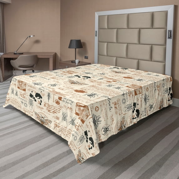 Ambesonne Gothic Themed Flat Bedding Sheet Soft Top Sheet, Spooky Moth Cockroach, King, Pale Caramel Cream