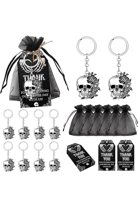 Gothic Themed Party Decorations Skull Party Favor Tags Keychains Gift Bags Black Goth Quirky Gifts Spooky Stocking Stuffers Gift Death To My Twenties Decorations for Engagement Wedding Birthday Party