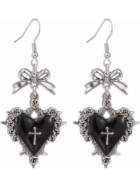Gothic Thorn Heart Earrings,Punk Style Red Purple Black Crystal Earrings Vintage Heart Cross Earring Y2k Aesthetic Hip Hop Earring Victoria Vampire Halloween Jewelry Costume