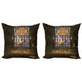 thumbnail image 1 of Ambesonne Gothic Throw Pillow Cover 2 Pack, Pentagram Magic Candles, 24", Olive Green Mustard, 1 of 2