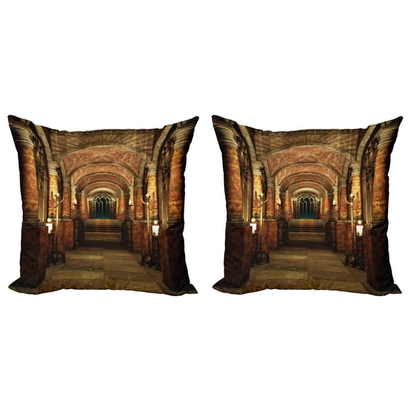Ambesonne Gothic Throw Pillow Cover 2 Pack, Secret Passage Medieval, 20", Brown and Red