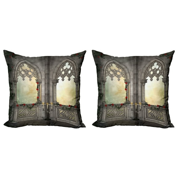 Ambesonne Gothic Throw Pillow Cover 2 Pack, Oriental Rose and Flower, 20", Beige