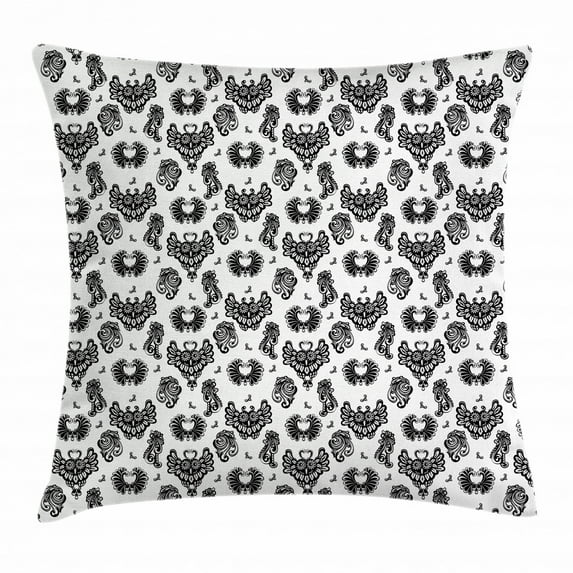 Gothic Throw Pillow Cushion Cover, Victorian Floral Motifs and Artistic Owl Figures Classical Vintage Flourishes, Decorative Square Accent Pillow Case, 18 X 18 Inches, Black Grey White, by Ambesonne