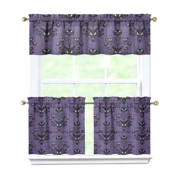 Gothic Tier Curtains for Kitchen - 3 PC Dark Astral Eclipse & Lunar Design, Farmhouse Rod Pocket Short Curtains with Valance (54x18 + 27.5x24 Inch), Machine Washable