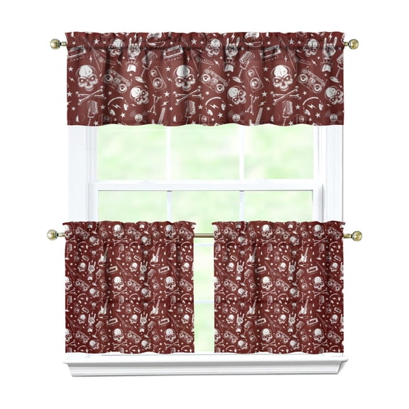 Gothic Tier Curtains for Kitchen - 3 PC Dark Astral Eclipse & Lunar Design, Farmhouse Rod Pocket Short Curtains with Valance (54x18 + 27.5x24 Inch), Machine Washable